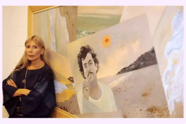 Joni Mitchell with Larry Klein's painting